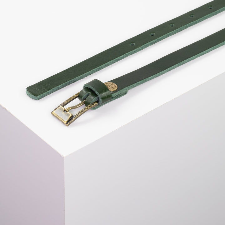 Ledergürtel 1,5cm mit Schnalle Kairo messing grün ohne Muster