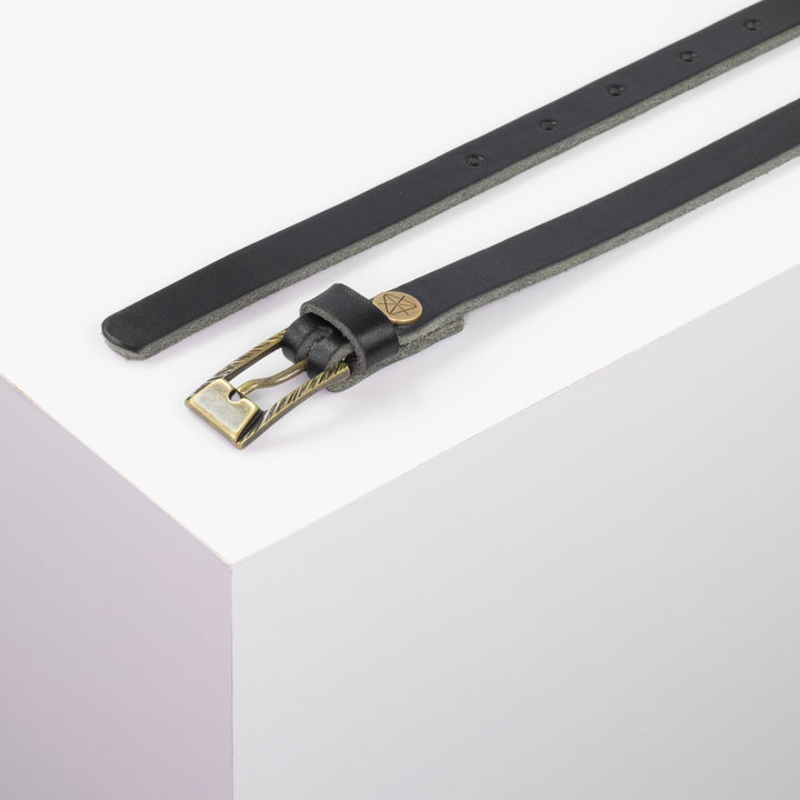 Ledergürtel 1,5cm mit Schnalle Kairo messing schwarz ohne Muster