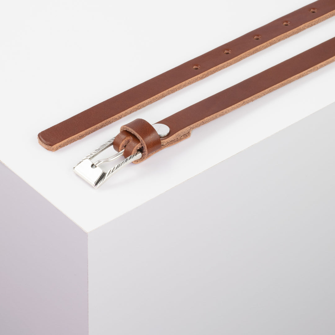 Ledergürtel 1,5cm mit Schnalle Kairo silber cognac ohne Muster