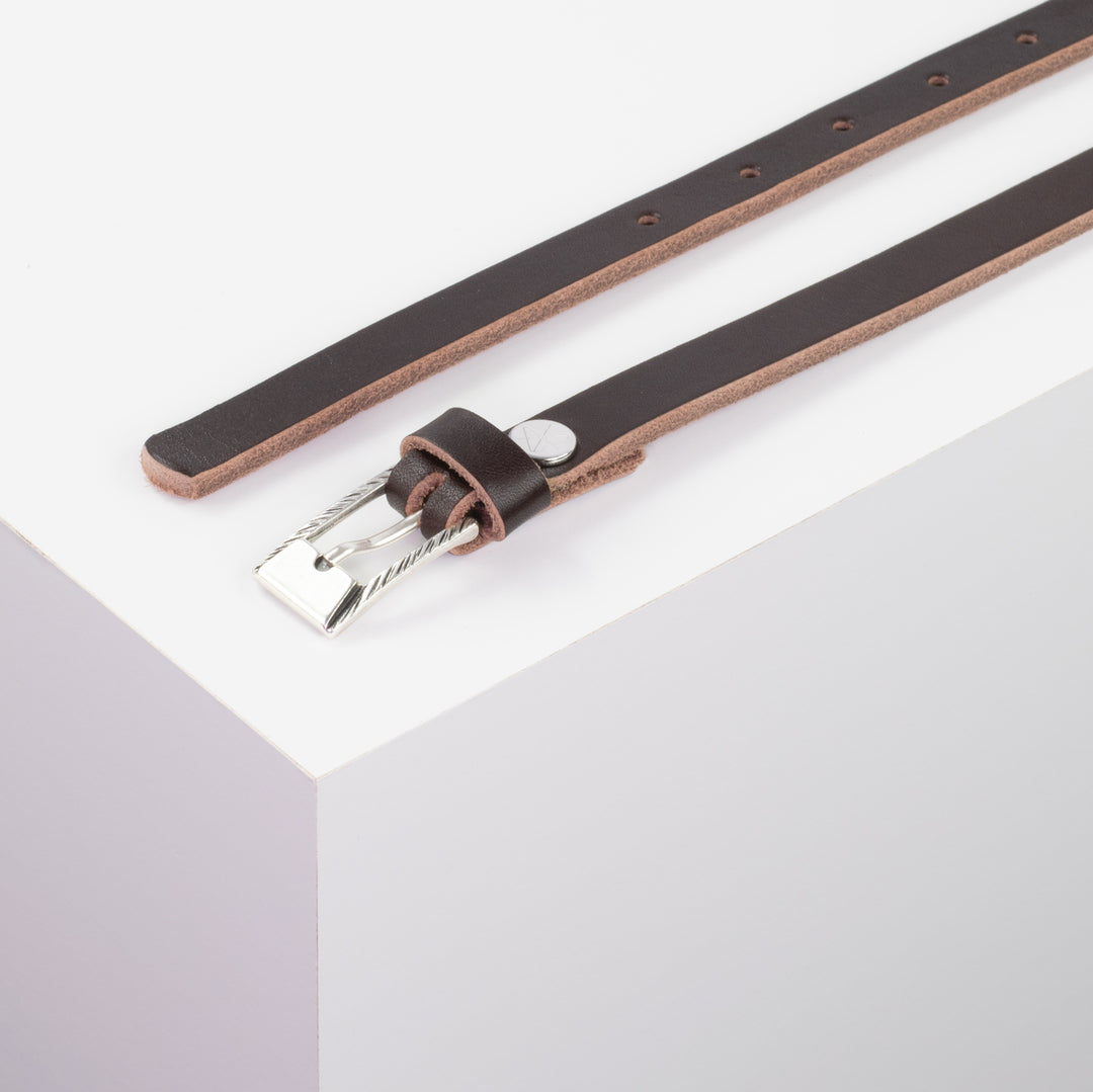 Ledergürtel 1,5cm mit Schnalle Kairo silber dunkelbraun ohne Muster