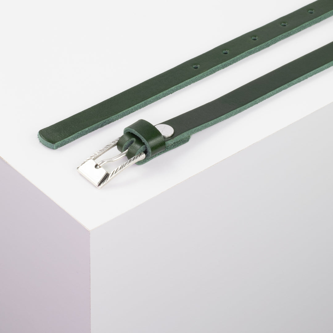 Ledergürtel 1,5cm mit Schnalle Kairo silber grün ohne Muster