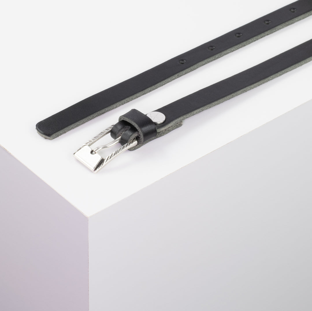 Ledergürtel 1,5cm mit Schnalle Kairo silber schwarz ohne Muster