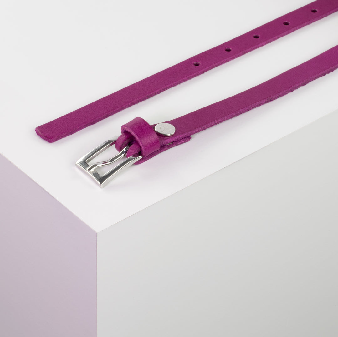 Ledergürtel 1,5cm mit Schnalle Brisbane silber glänzend pink ohne Muster