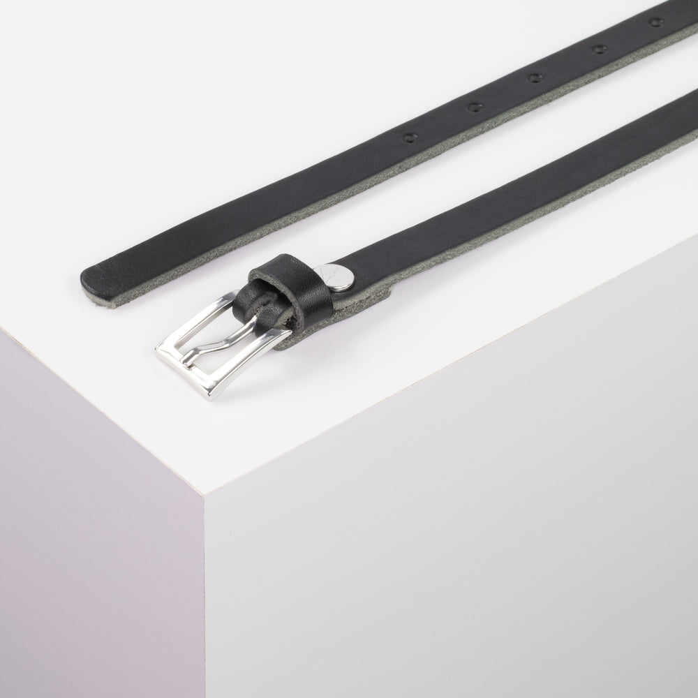 Ledergürtel 1,5cm mit Schnalle Brisbane silber glänzend schwarz ohne Muster