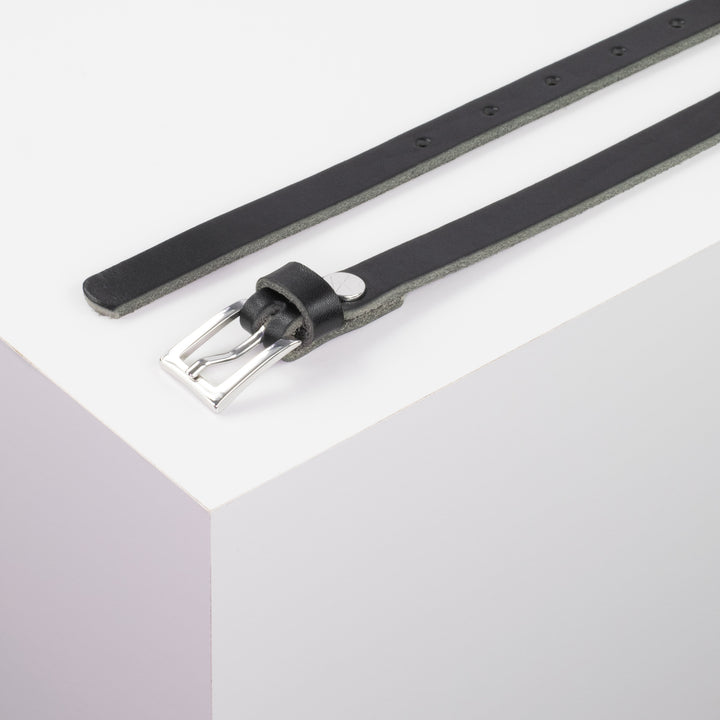 Ledergürtel 1,5cm mit Schnalle Brisbane silber glänzend schwarz ohne Muster