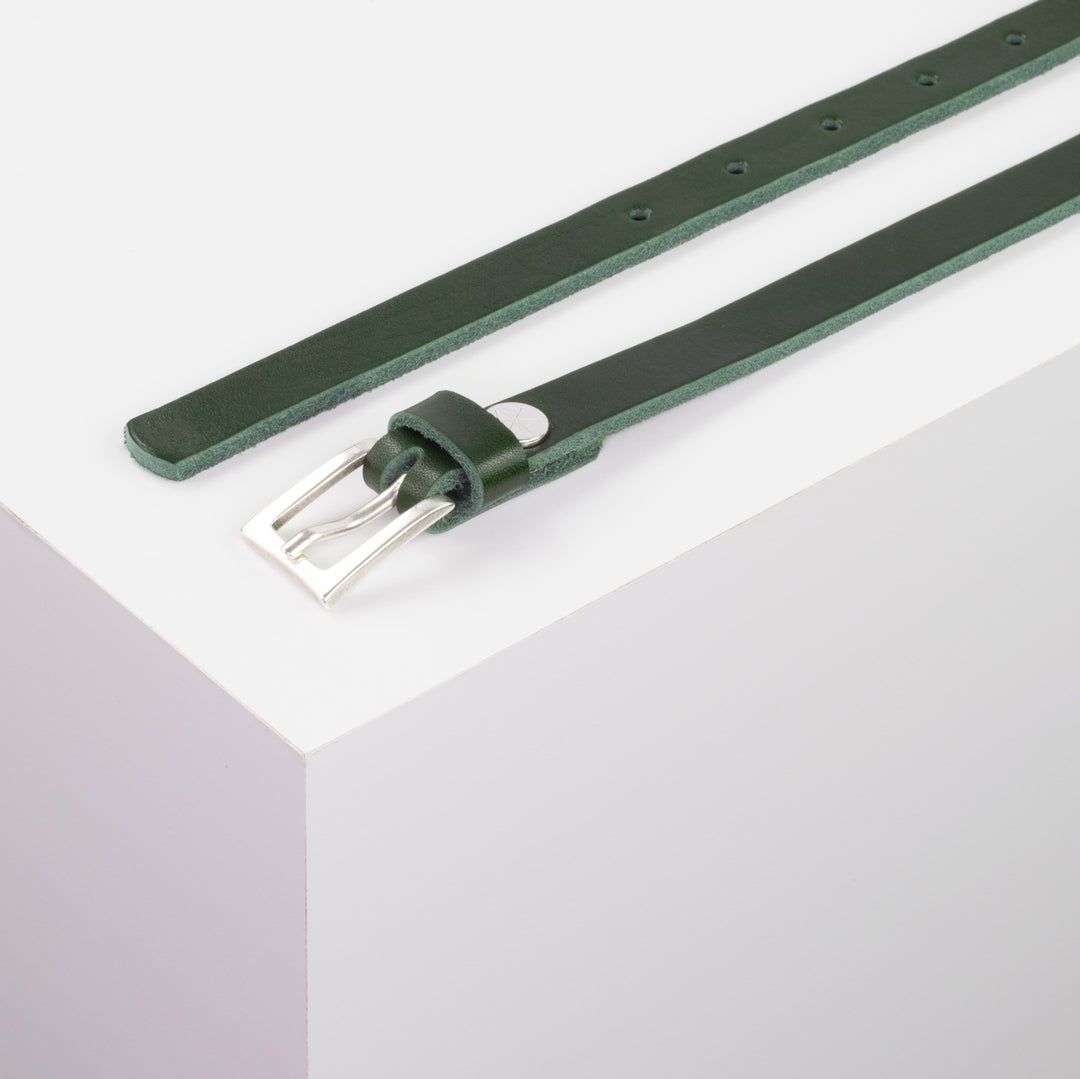 Ledergürtel 1,5cm mit Schnalle Brisbane silber matt grün ohne Muster