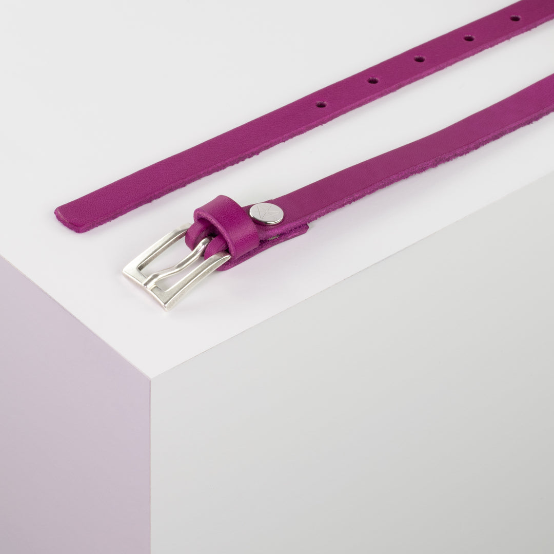 Ledergürtel 1,5cm mit Schnalle Brisbane silber matt pink ohne Muster