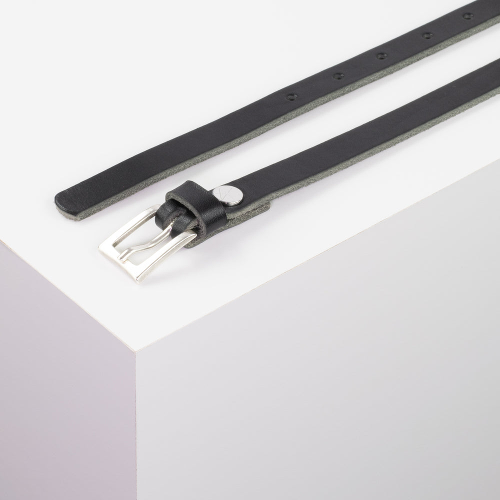 Ledergürtel 1,5cm mit Schnalle Brisbane silber matt schwarz ohne Muster