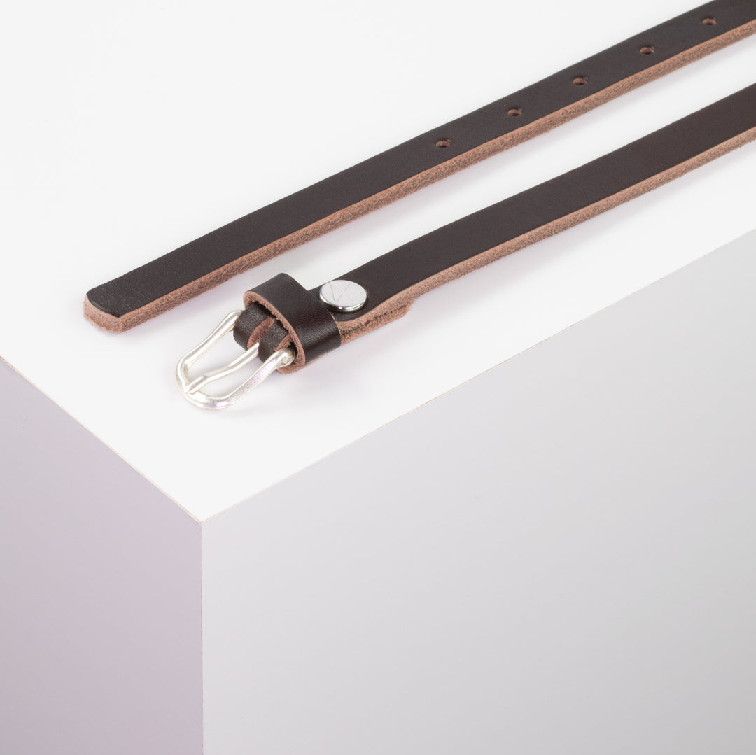 Ledergürtel 1,5cm mit Schnalle Bern dunkelbraun ohne Muster