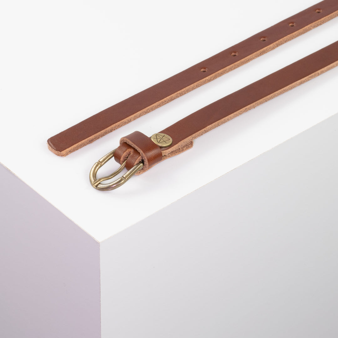 Ledergürtel 1,5cm mit Schnalle Sevilla messing cognac ohne Muster