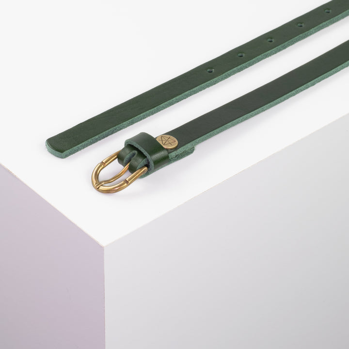 Ledergürtel 1,5cm mit Schnalle Sevilla messing grün ohne Muster
