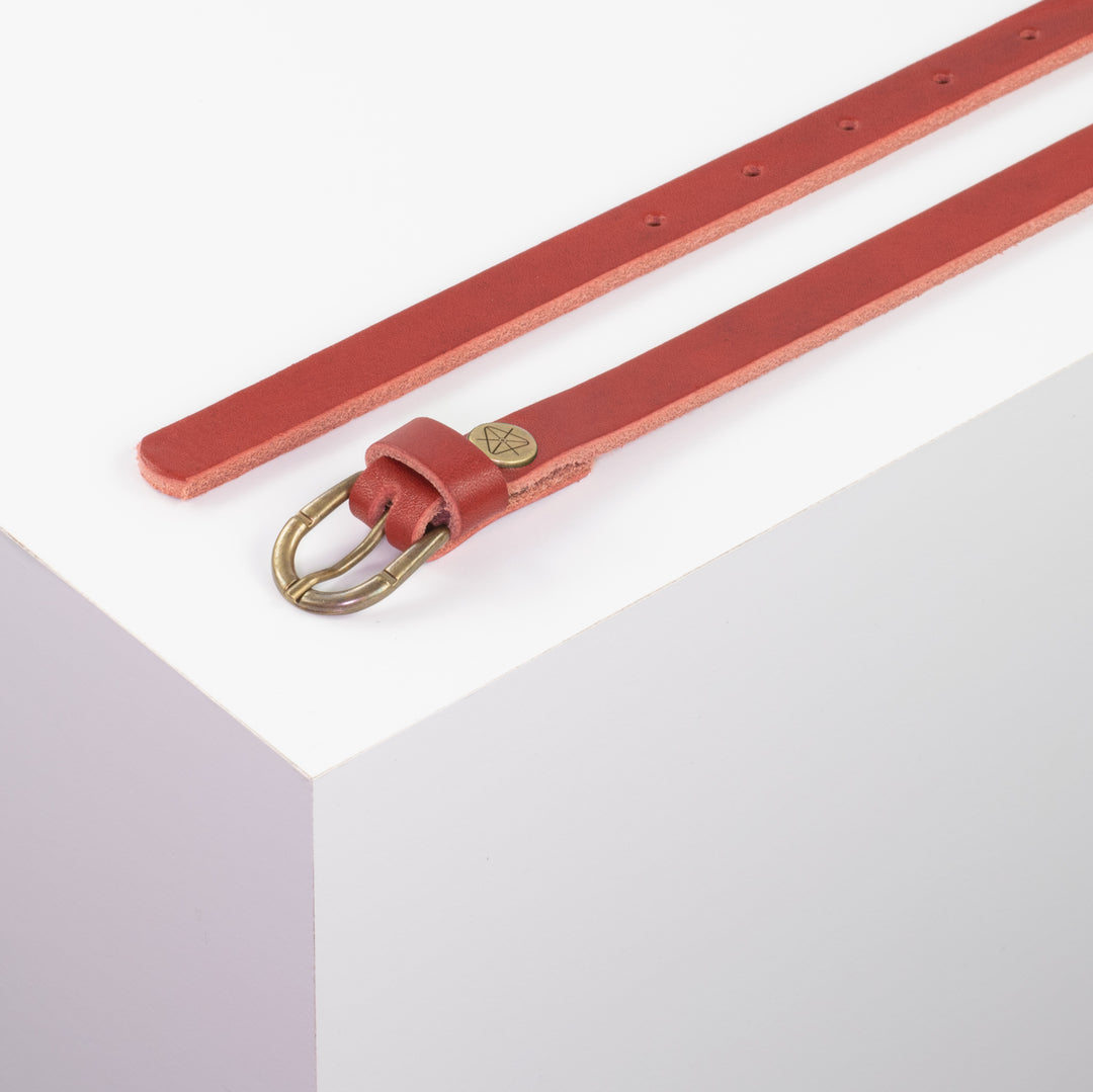 Ledergürtel 1,5cm mit Schnalle Sevilla messing rot ohne Muster