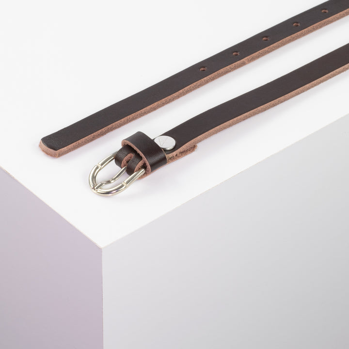 Ledergürtel 1,5cm mit Schnalle Sevilla silber glänzend dunkelbraun ohne Muster