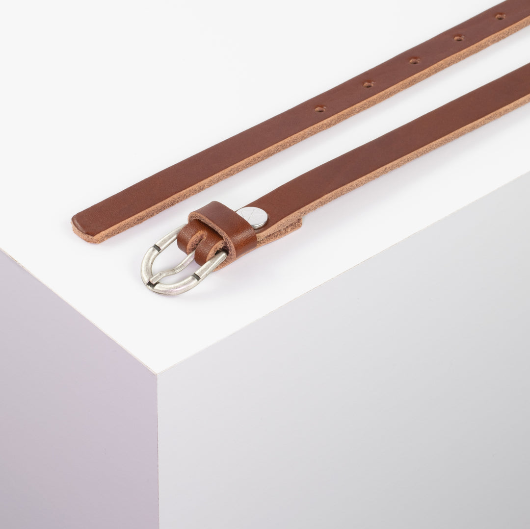 Ledergürtel 1,5cm mit Schnalle Sevilla silber matt cognac ohne Muster