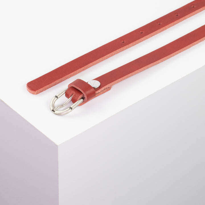 Ledergürtel 1,5cm mit Schnalle Sevilla silber matt rot ohne Muster