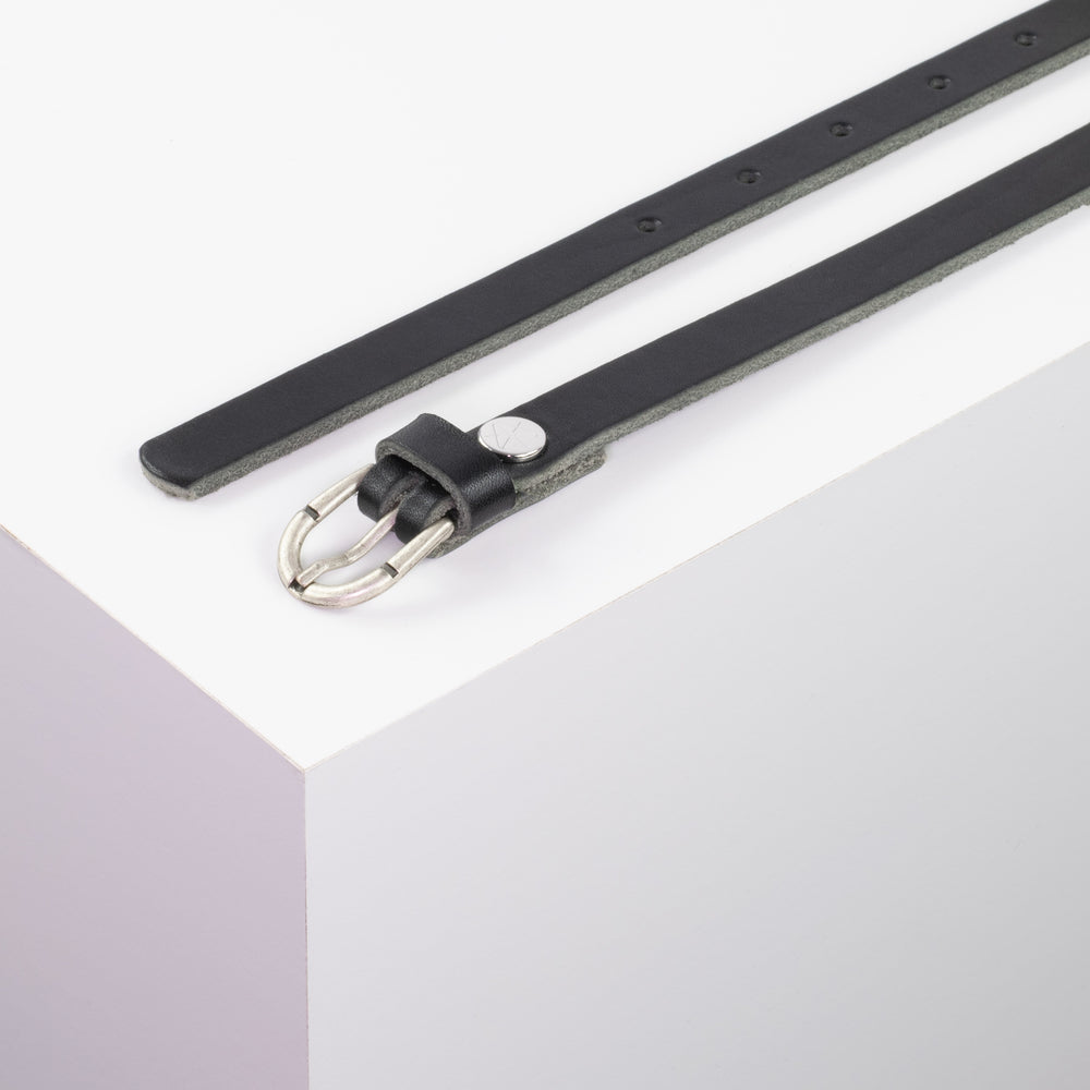 Ledergürtel 1,5cm mit Schnalle Sevilla silber matt schwarz ohne Muster