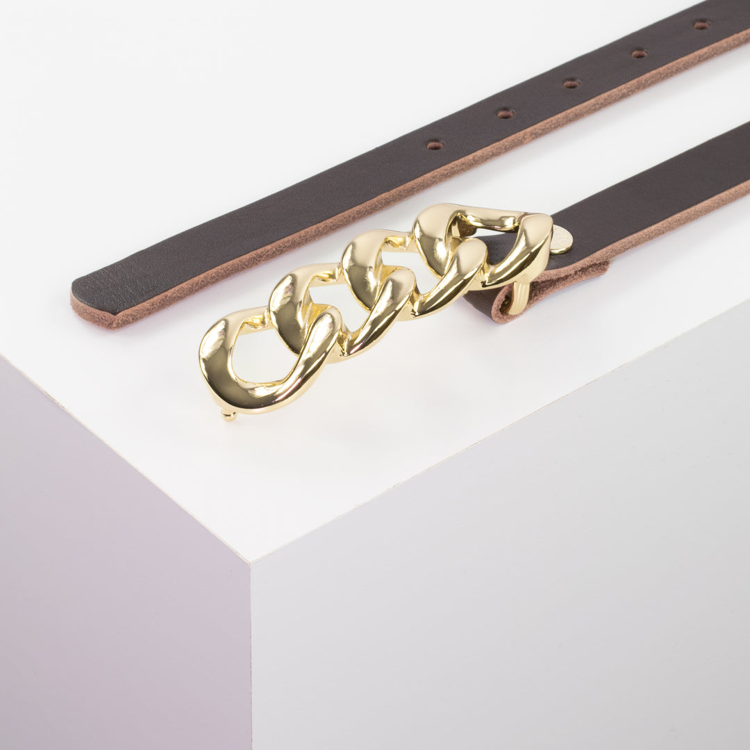 Ledergürtel 2cm mit Schnalle Roma gold dunkelbraun ohne Muster