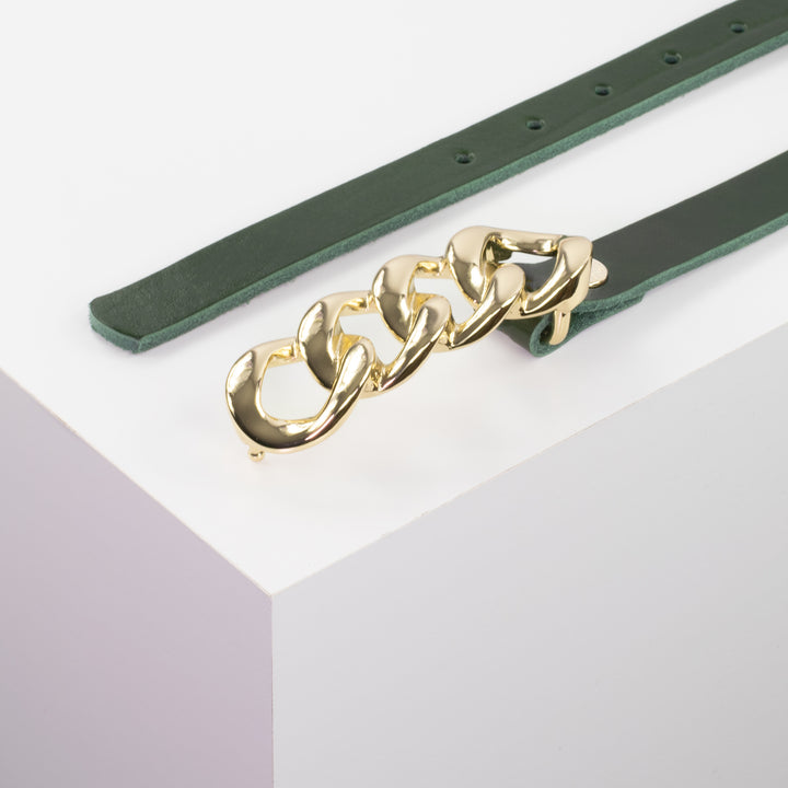 Ledergürtel 2cm mit Schnalle Roma gold grün ohne Muster
