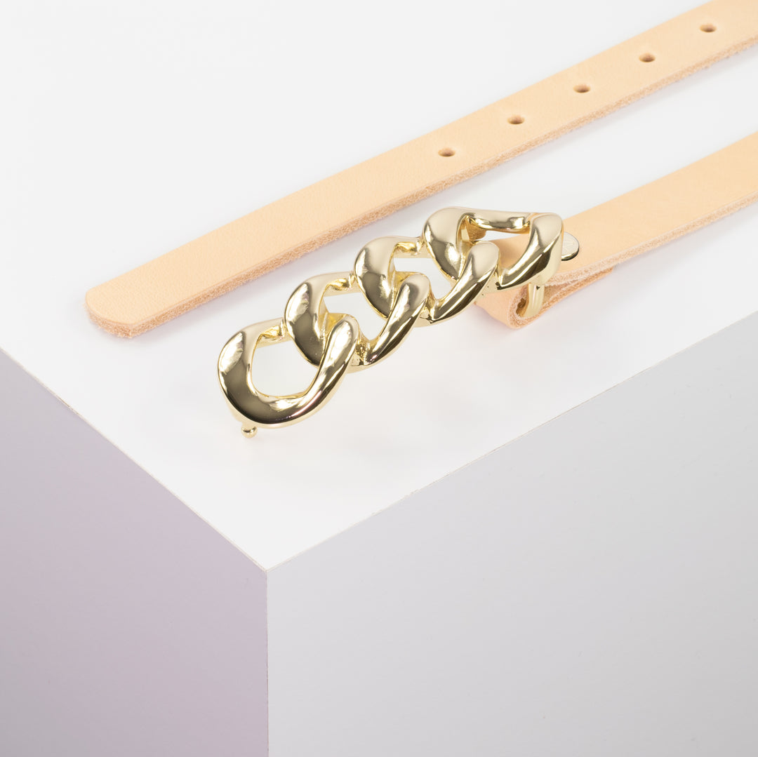 Ledergürtel 2cm mit Schnalle Roma gold natur ohne Muster