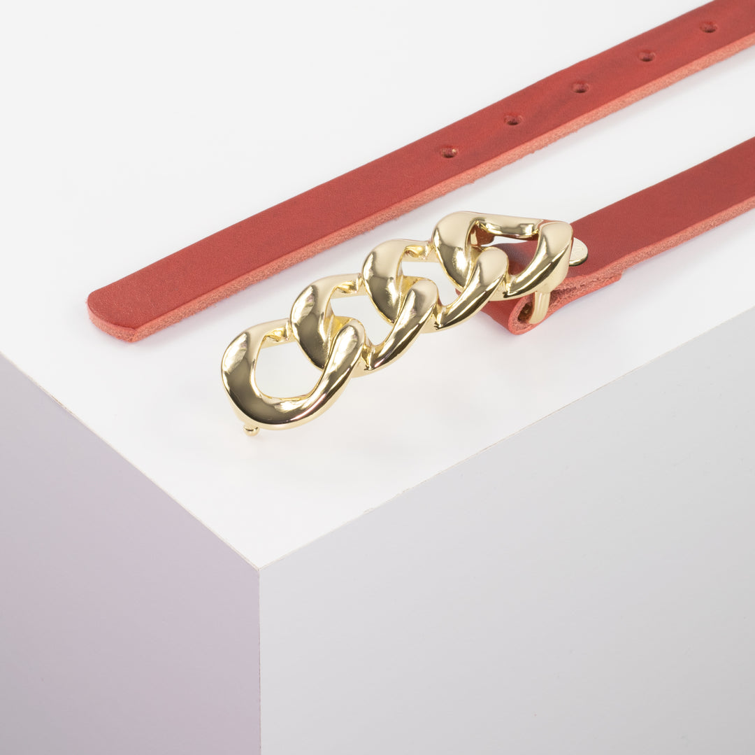 Ledergürtel 2cm mit Schnalle Roma gold rot ohne Muster