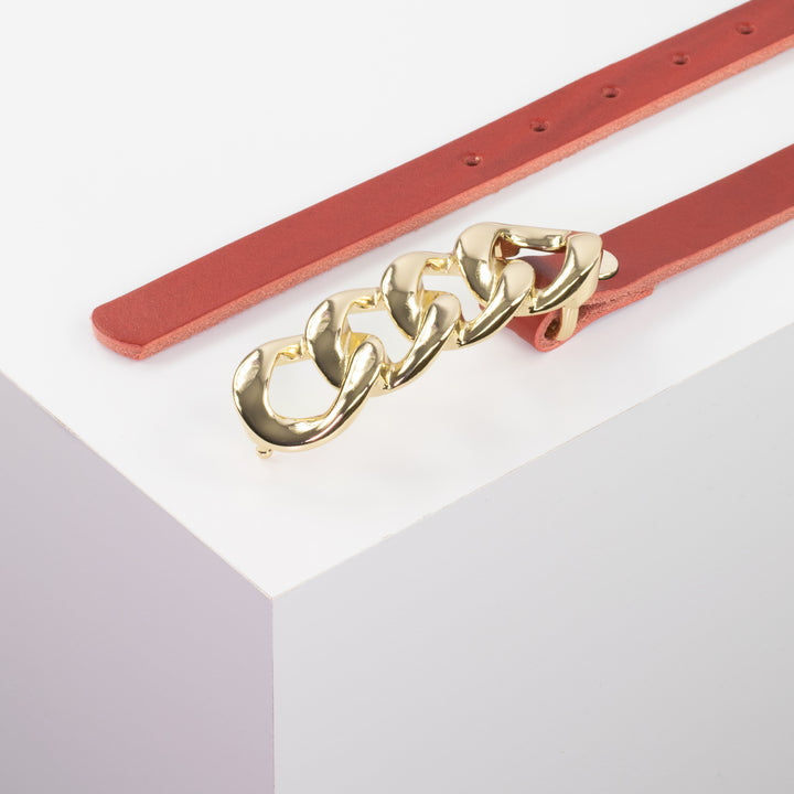 Ledergürtel 2cm mit Schnalle Roma gold rot ohne Muster