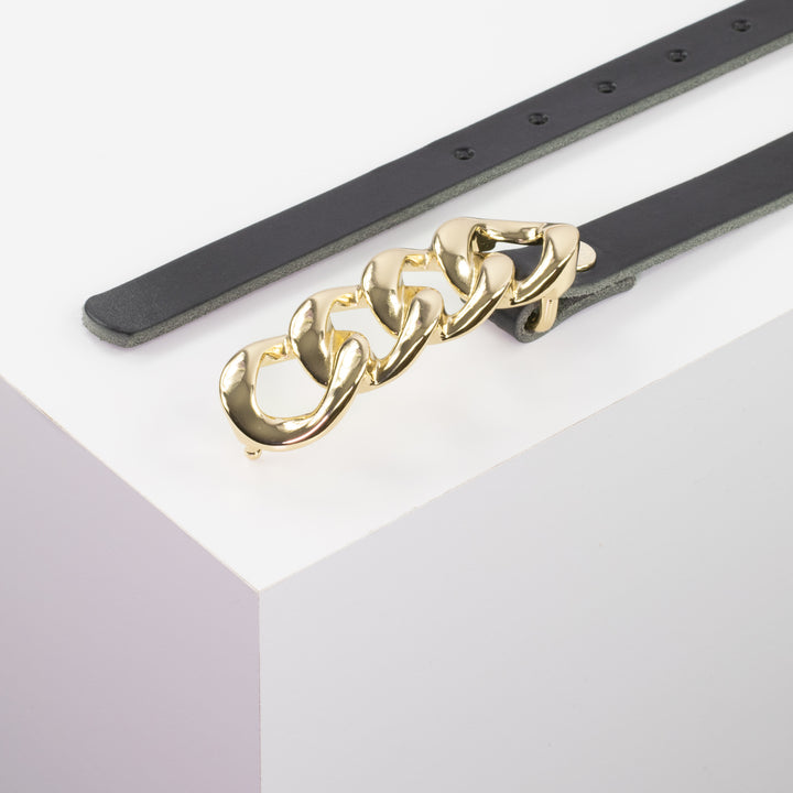 Ledergürtel 2cm mit Schnalle Roma gold schwarz ohne Muster