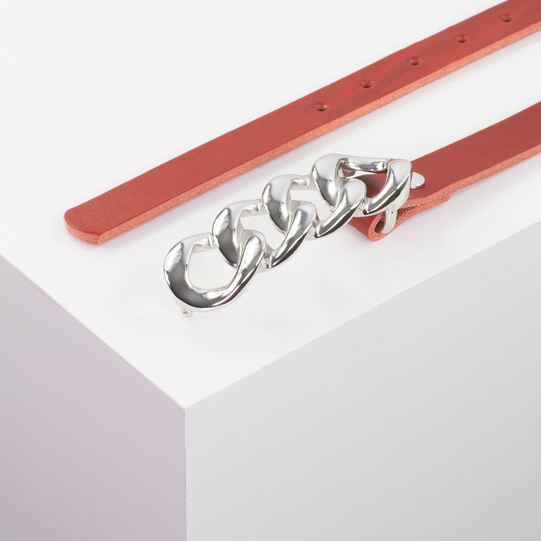 Ledergürtel 2cm mit Schnalle Roma silber rot ohne Muster