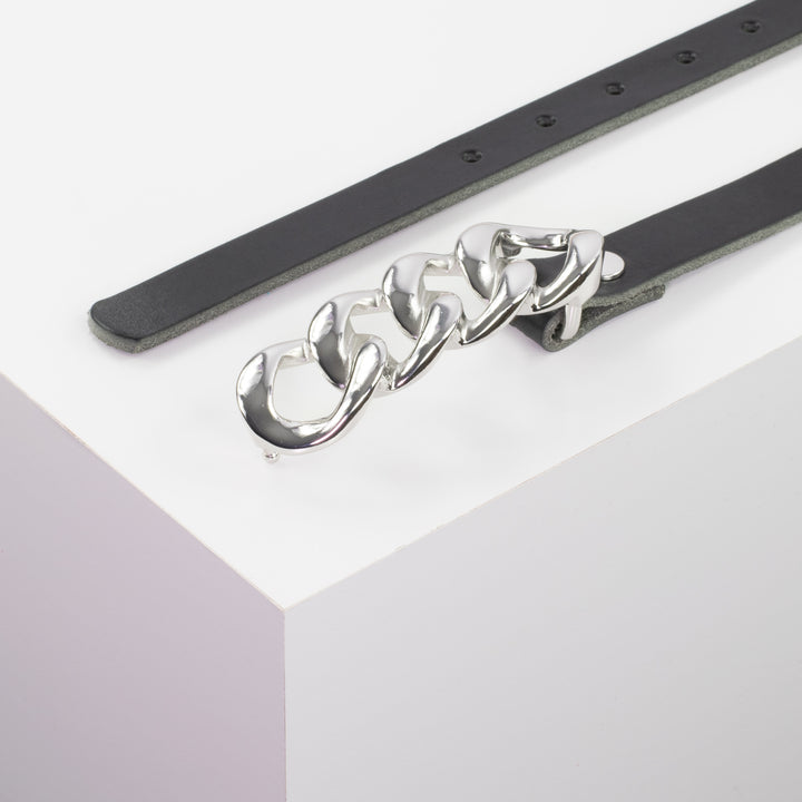 Ledergürtel 2cm mit Schnalle Roma silber schwarz ohne Muster