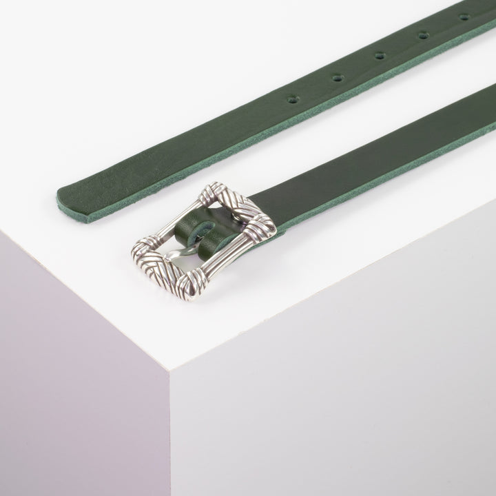 Ledergürtel 2cm mit Schnalle Singapore grün ohne Muster