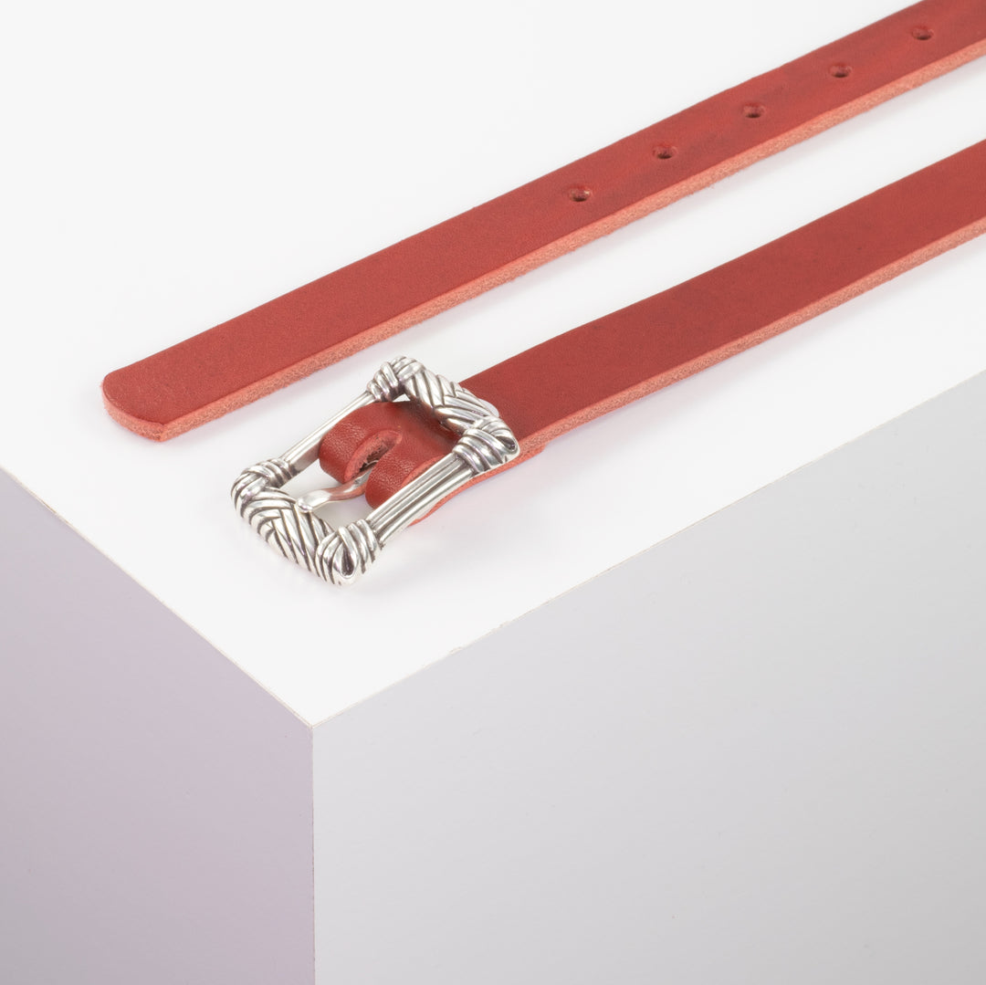 Ledergürtel 2cm mit Schnalle Singapore rot ohne Muster