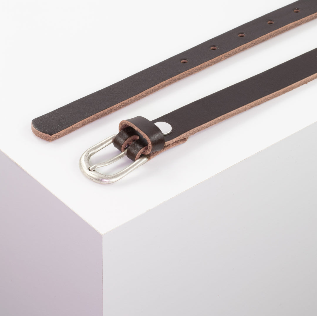 Ledergürtel 2cm mit Schnalle Luzern silber dunkelbraun ohne Muster