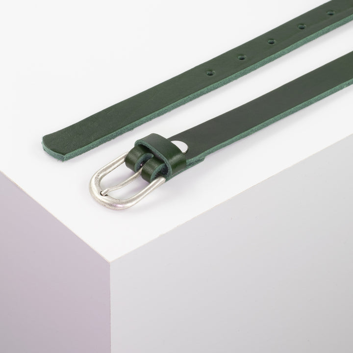 Ledergürtel 2cm mit Schnalle Luzern silber grün ohne Muster