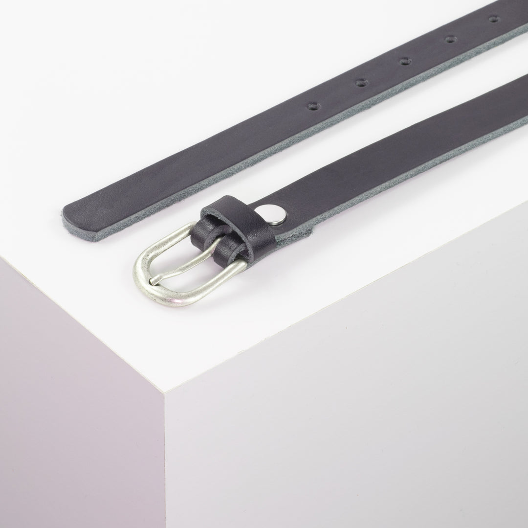 Ledergürtel 2cm mit Schnalle Luzern silber navi ohne Muster