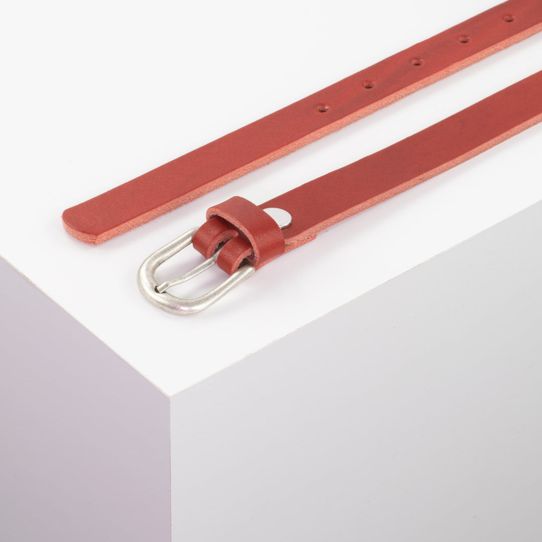 Ledergürtel 2cm mit Schnalle Luzern silber rot ohne Muster