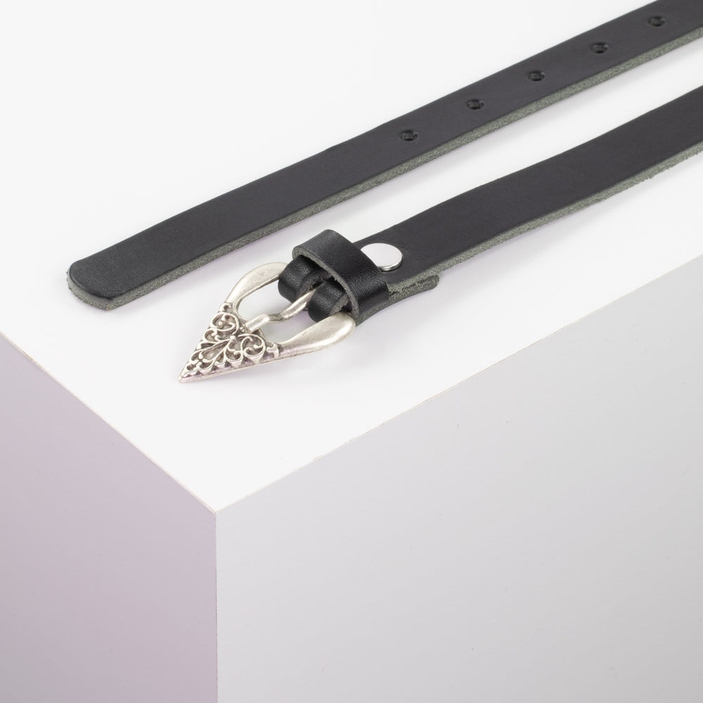 Ledergürtel 2cm mit Schnalle Strasbourg schwarz ohne Muster