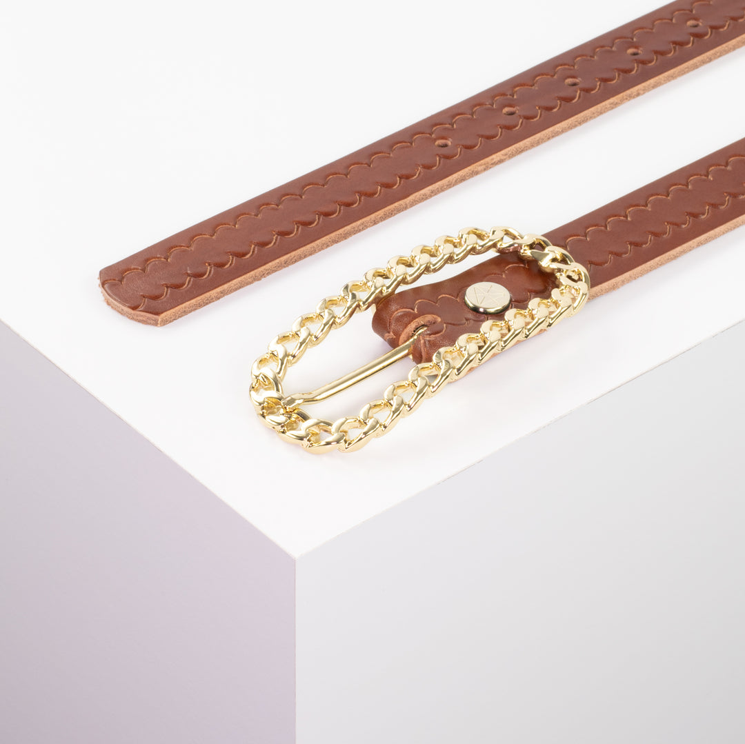 Ledergürtel 2,5cm mit Schnalle Venedig cognac kleine Welle