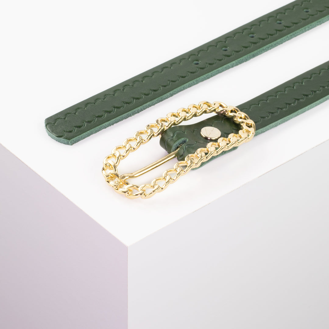 Ledergürtel 2,5cm mit Schnalle Venedig grün kleine Welle