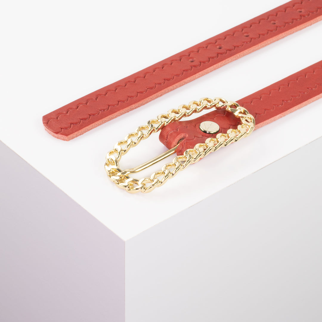 Ledergürtel 2,5cm mit Schnalle Venedig rot kleine Welle