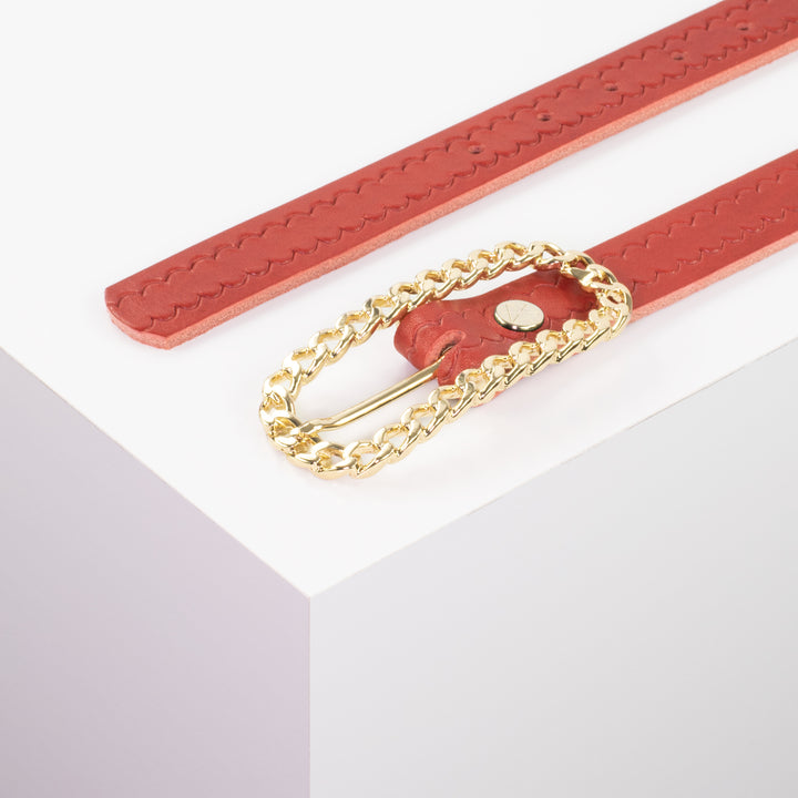 Ledergürtel 2,5cm mit Schnalle Venedig rot kleine Welle
