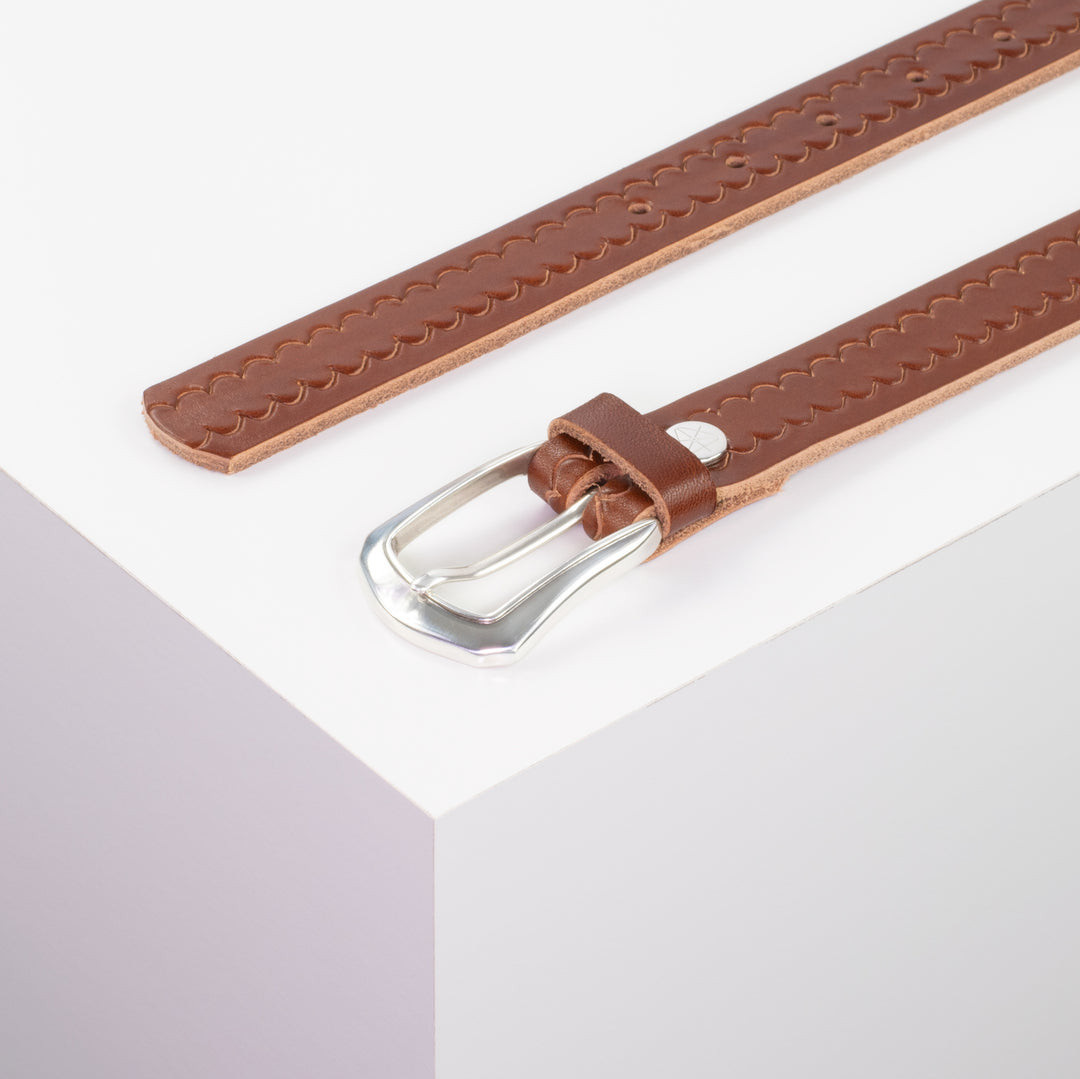 Ledergürtel 2,5cm mit Schnalle Auckland cognac kleine Welle