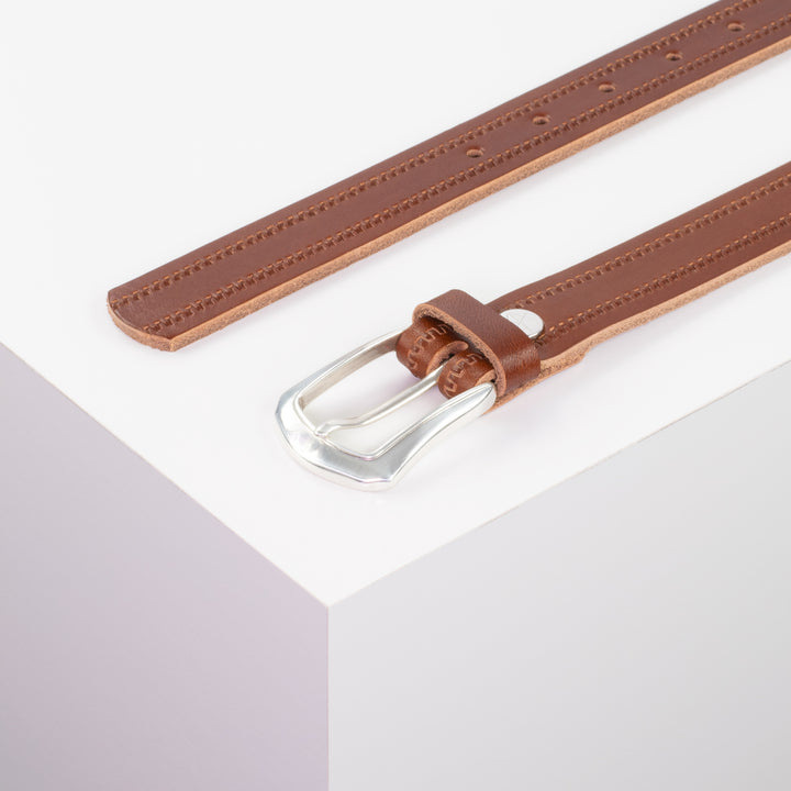 Ledergürtel 2,5cm mit Schnalle Auckland cognac Reißverschluss