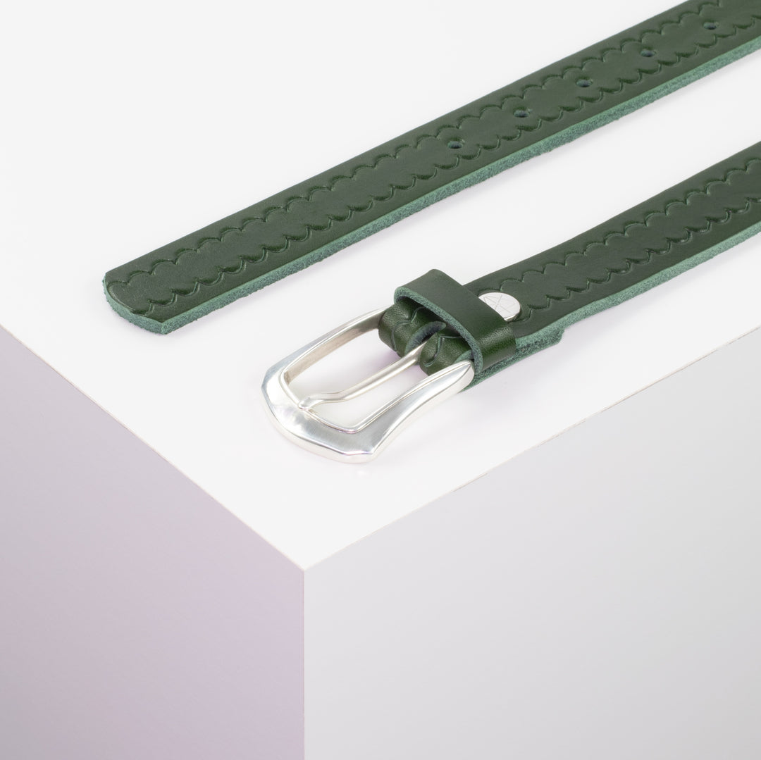 Ledergürtel 2,5cm mit Schnalle Auckland grün kleine Welle