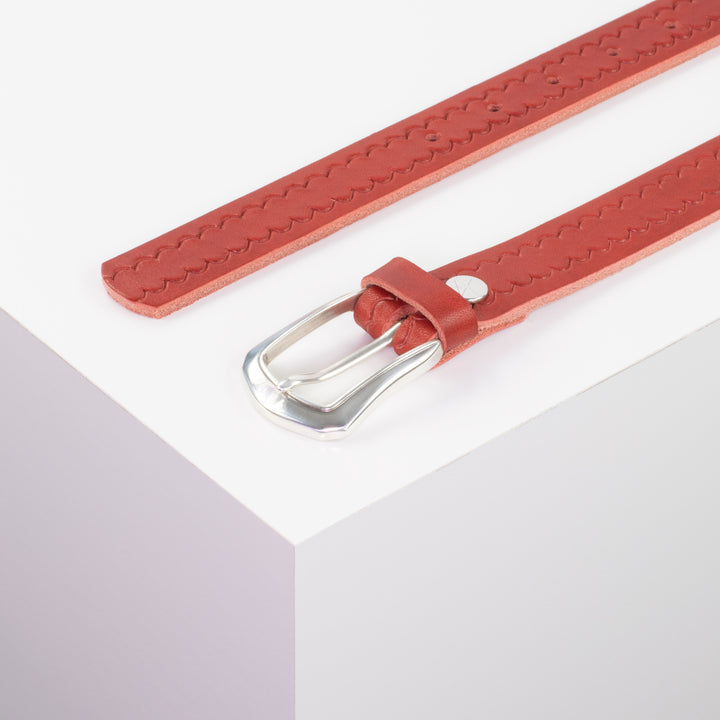 Ledergürtel 2,5cm mit Schnalle Auckland rot kleine Welle