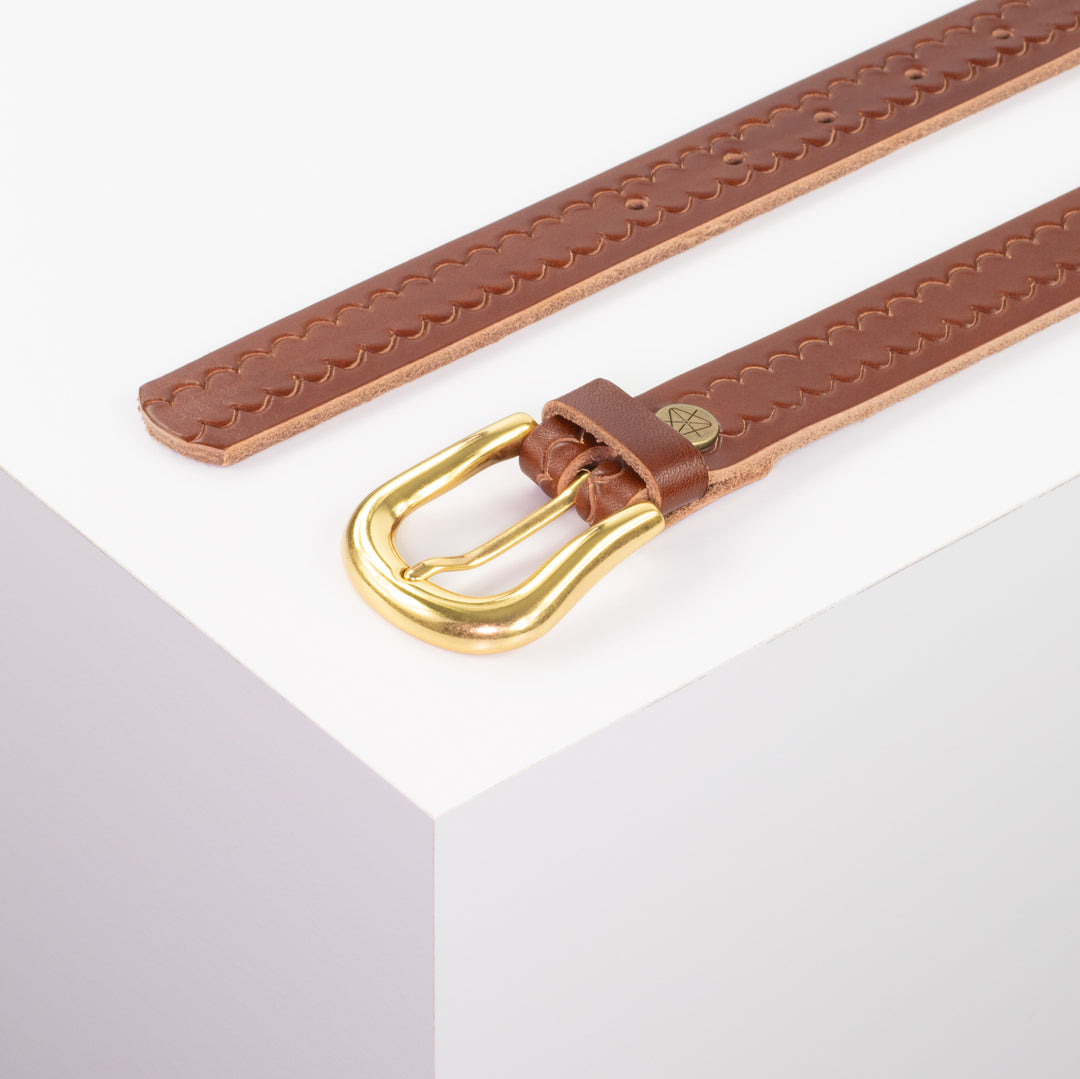 Ledergürtel 2,5cm mit Schnalle Lissabon cognac kleine Welle