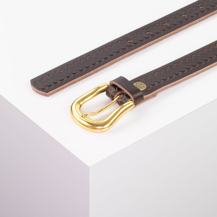 Ledergürtel 2,5cm mit Schnalle Lissabon dunkelbraun kleine Welle