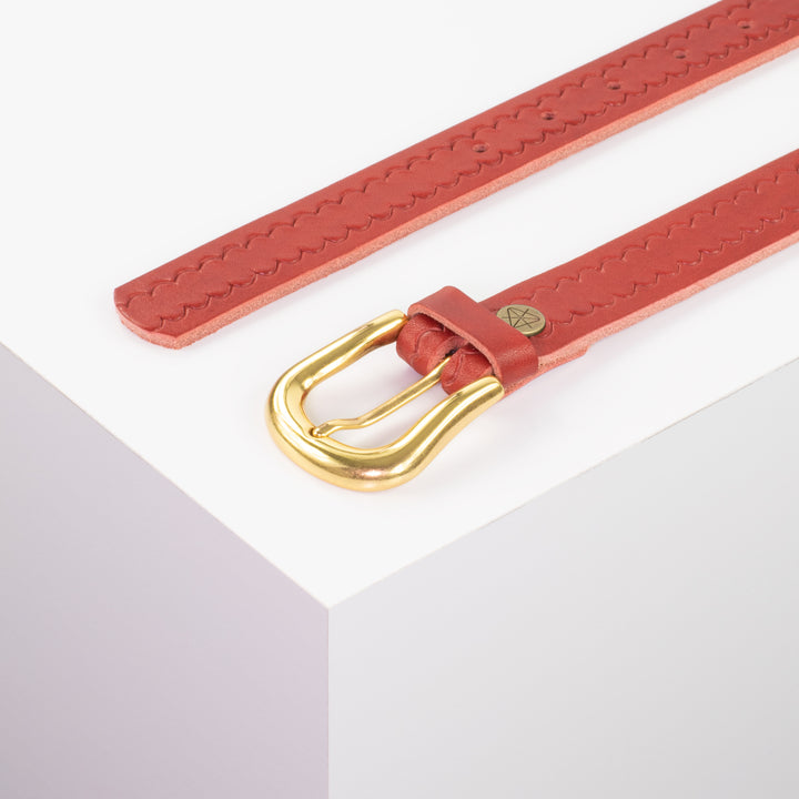 Ledergürtel 2,5cm mit Schnalle Lissabon rot kleine Welle