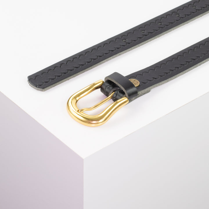 Ledergürtel 2,5cm mit Schnalle Lissabon schwarz kleine Welle
