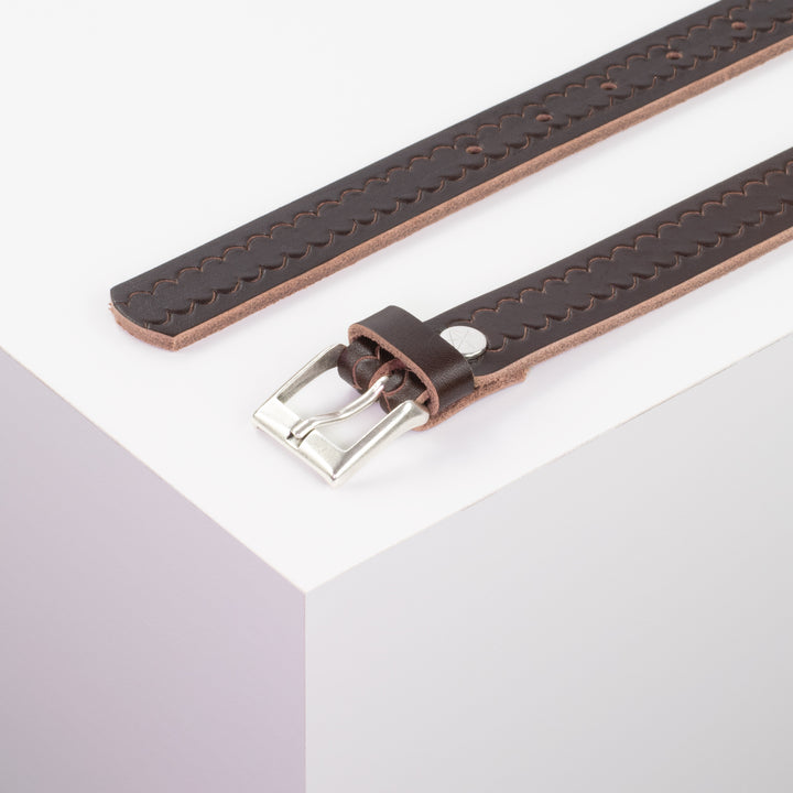 Ledergürtel 2,5cm mit Schnalle Dublin dunkelbraun kleine Welle