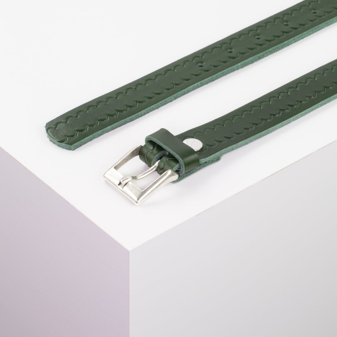 Ledergürtel 2,5cm mit Schnalle Dublin grün kleine Welle