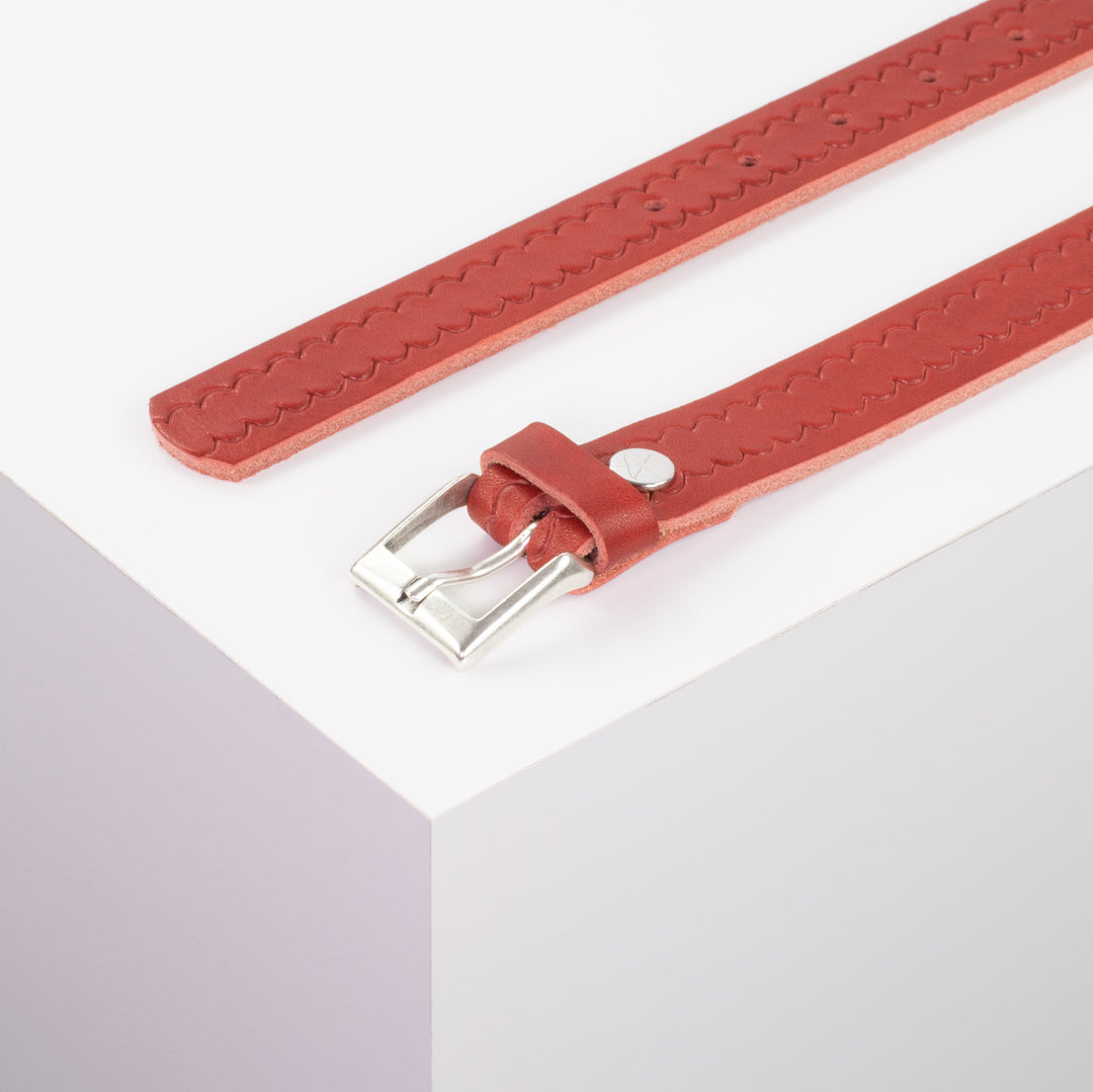 Ledergürtel 2,5cm mit Schnalle Dublin rot kleine Welle